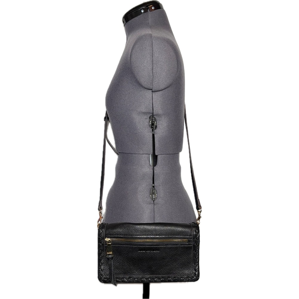 Aimee Kestenberg Glee Black Pebbled Leather Crossbody Clutch Flap Bag Whipstitch - Picture 2 of 8